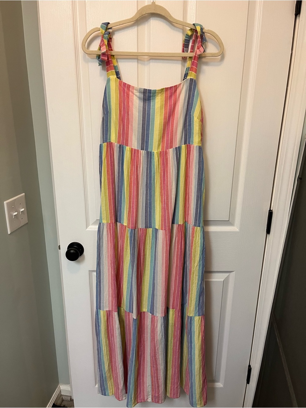 Draper James Multi-Color Stripe Tie-Shoulder Maxi Dress